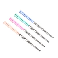 

High Quality 1 Pairs/Set Travel Chopsticks 304 Stainless Steel Chop Sticks Gift Set Hashi Sushi Wheat Straw Handle Reusable Cho