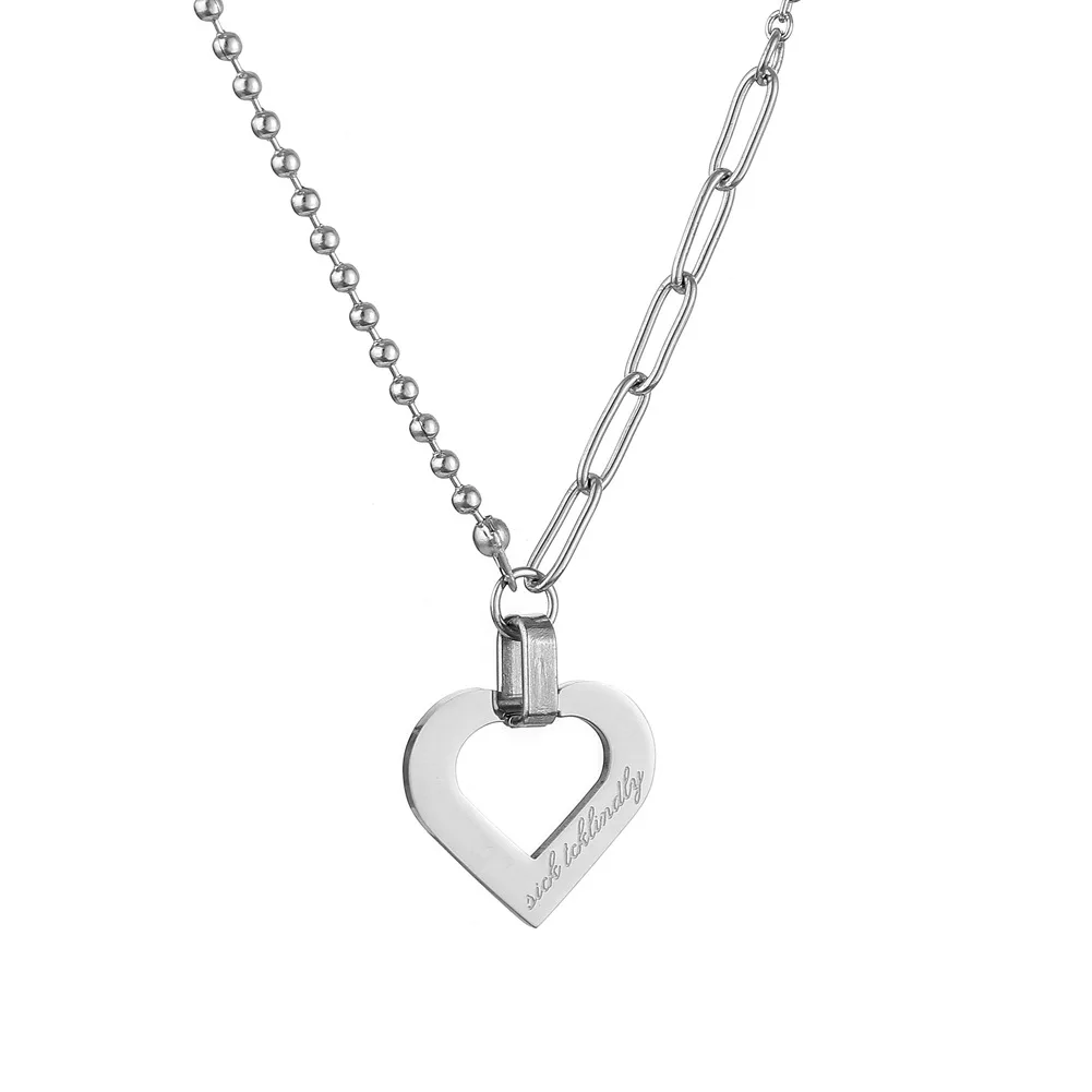 

VRIUA No Fade Open Heart Pendant Necklace Lover Hollow Out Love Stainless Steel Metal Jewelry Everyday Homme Femme Colier, Sliver