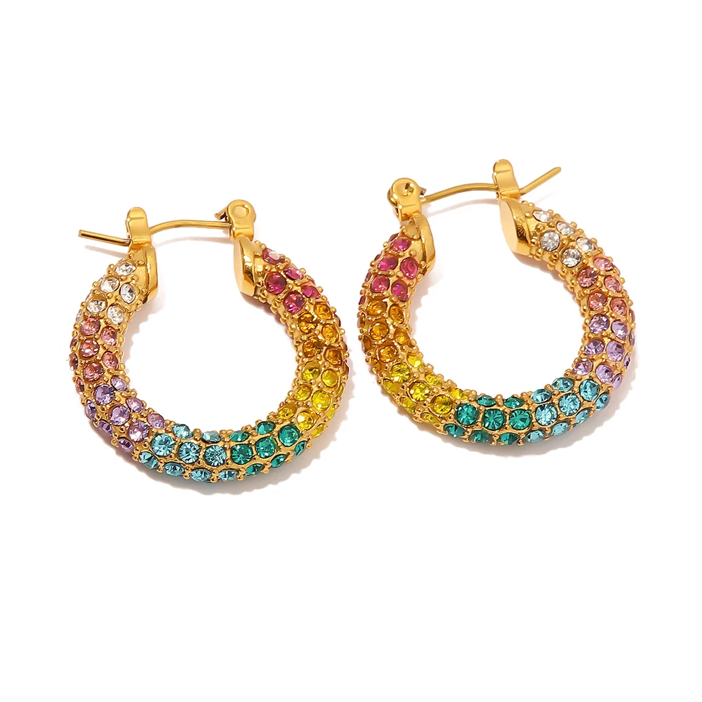 

Chunky Colorful Huge Hoop Earrings 18K Gold Plated Stainless Steel Statement Zircon Earring Jewelry Sets