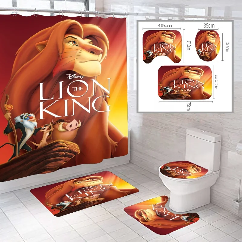 

Lion king bathroom mat set with shower curtain for kids waterproof non-slip bathroom curtain and mat sets, Custom-made