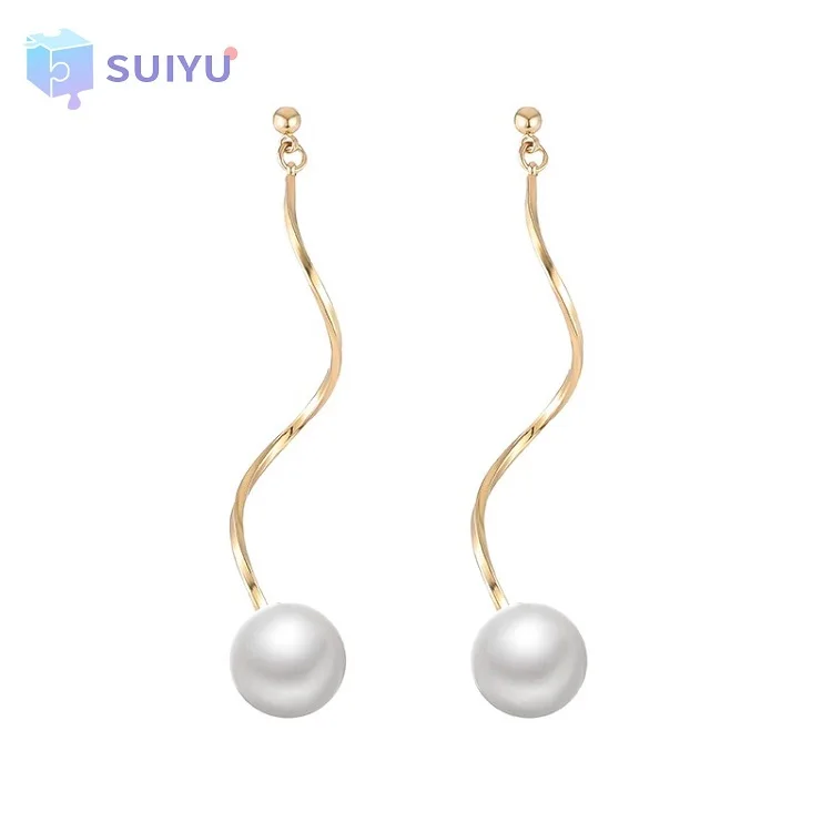 

Elegant Real Gold Plated Twisted Copper Wire Baroque Pearl long Drop Earrings Retro Pearl Baroque Women Fashion Earrings, Gold, white