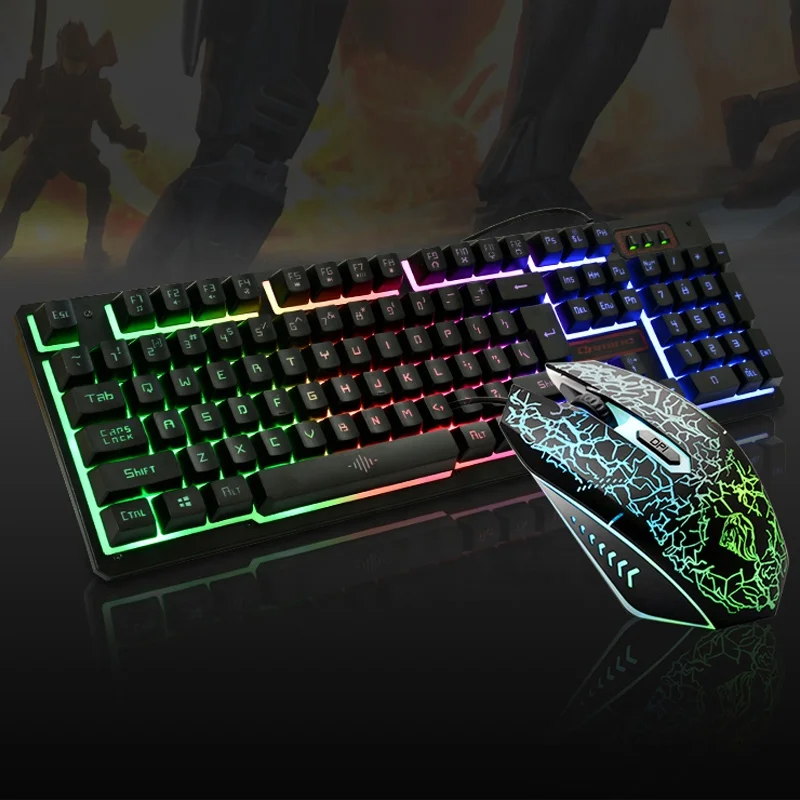 

Qiyu 7 Colors RGB cycle rainbow lamp modes Usb Wired Gaming Mouse And Keyboards Combo Set, Black