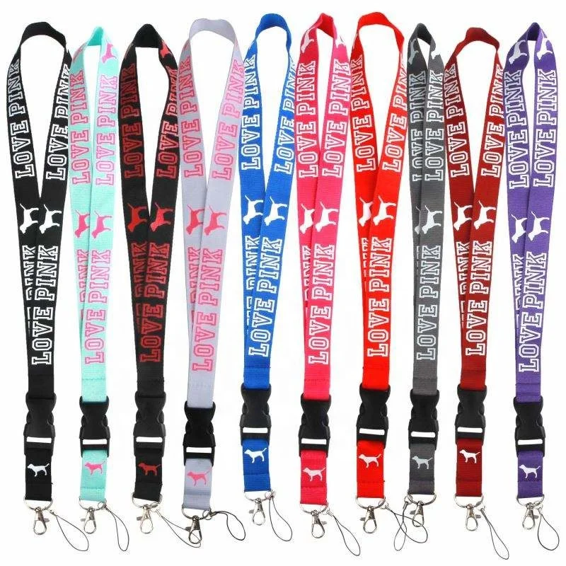 

True Factory Custom Wholesale LOVE PINK Logo Polyester And Wap lanyard Keychain Neck Strap Key Chain