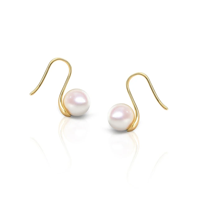 

Wholesale Women's 18K Yellow Gold High heel Natural Akoya Pearl Drop Earrings for women