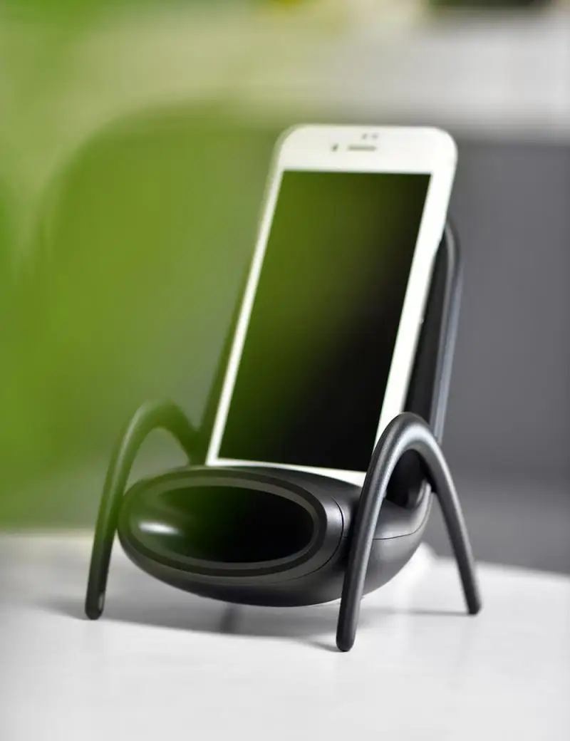 

Multi-function Mini Chair Shape Mobile Phone Holder Fast Sound Reinforcement portable Wireless Charger With Speaker, White,black