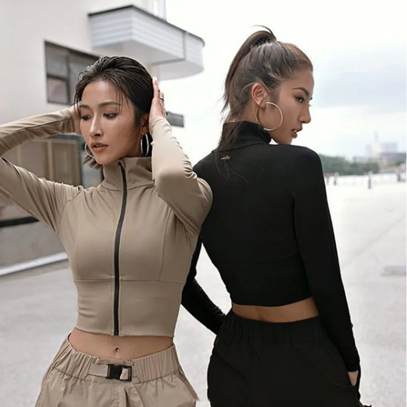 

2021 Winter Gym Yoga Wear Crop Tops Women Long Sleeve Fitness Yoga Clothing Women Trainer Jacket