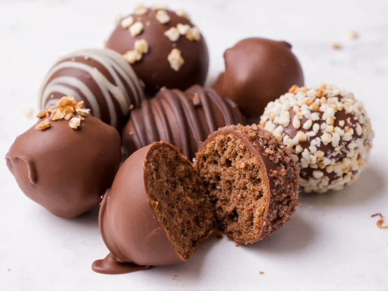 Assorted homemade chocolate truffles with various coatings