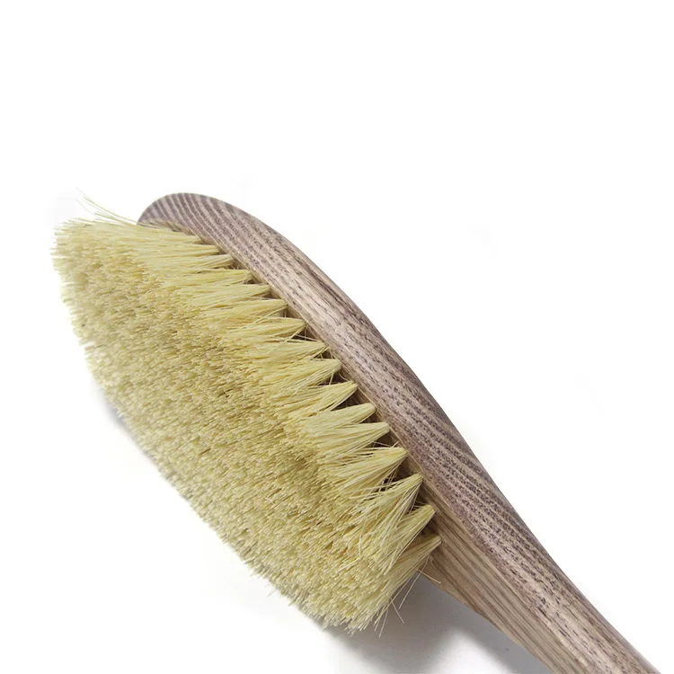Private label ash soft sisal dry hard bristles natural long wood handle shower body massage bath brush set