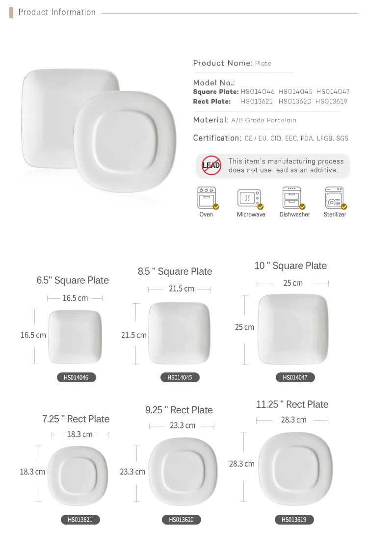 product-Cafe 925 Inch Plain Ceramic Plates, Porcelain Square Dinnerware Set,Hotel Restaurant Ceramic