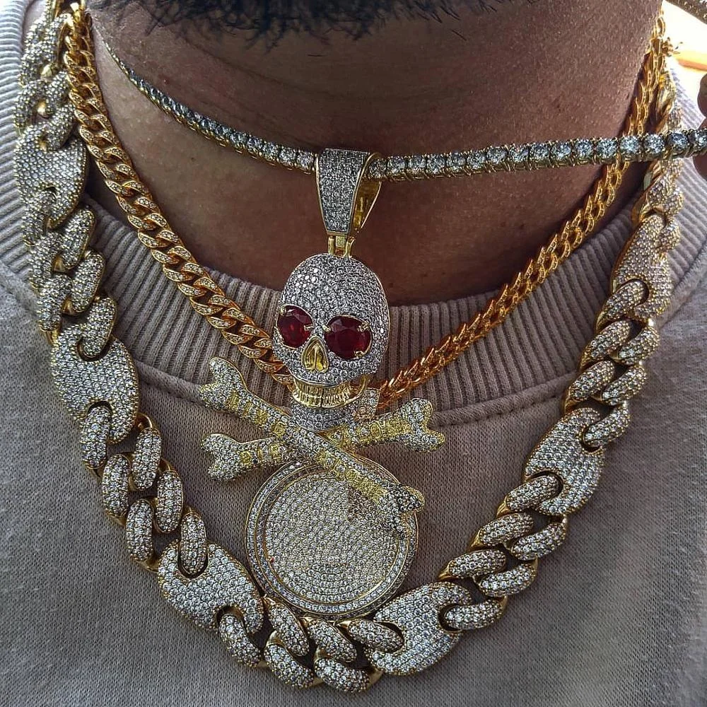 

live alone die alone Skull pendant necklace hip hop Gold Men boy jewelry