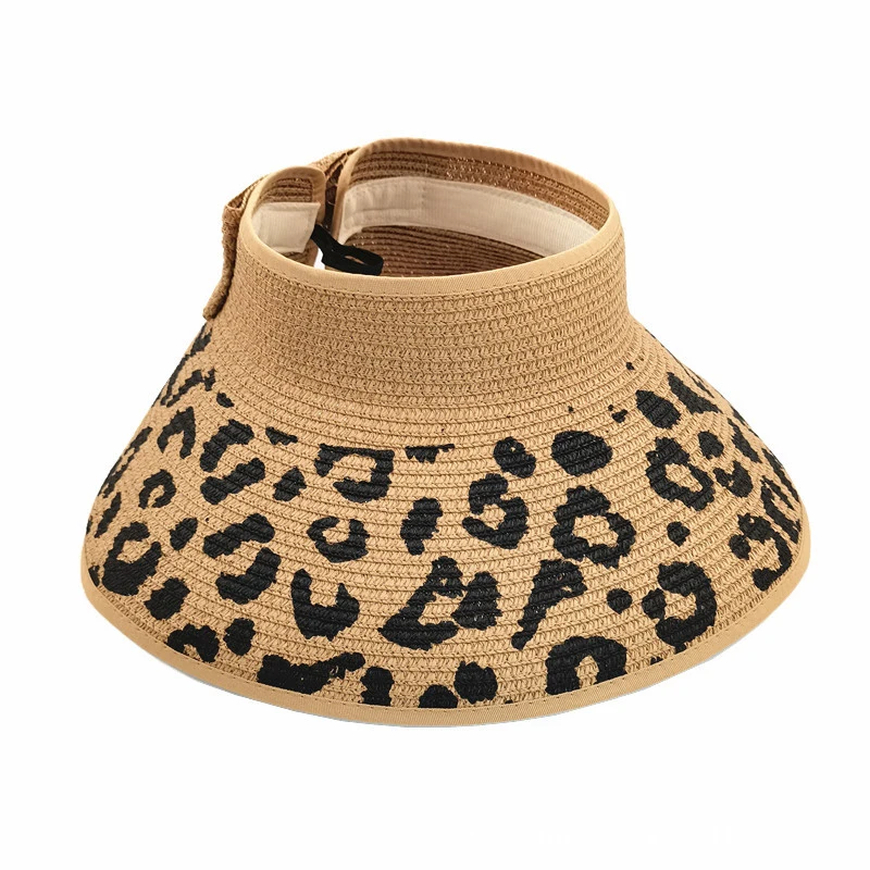 

Amazon Hot Summer Leopard Straw Sun Hats Beach Hat Sun Visor Bowknot Folding Big Brim Empty Top Hat for Women Ladies, 3 colors