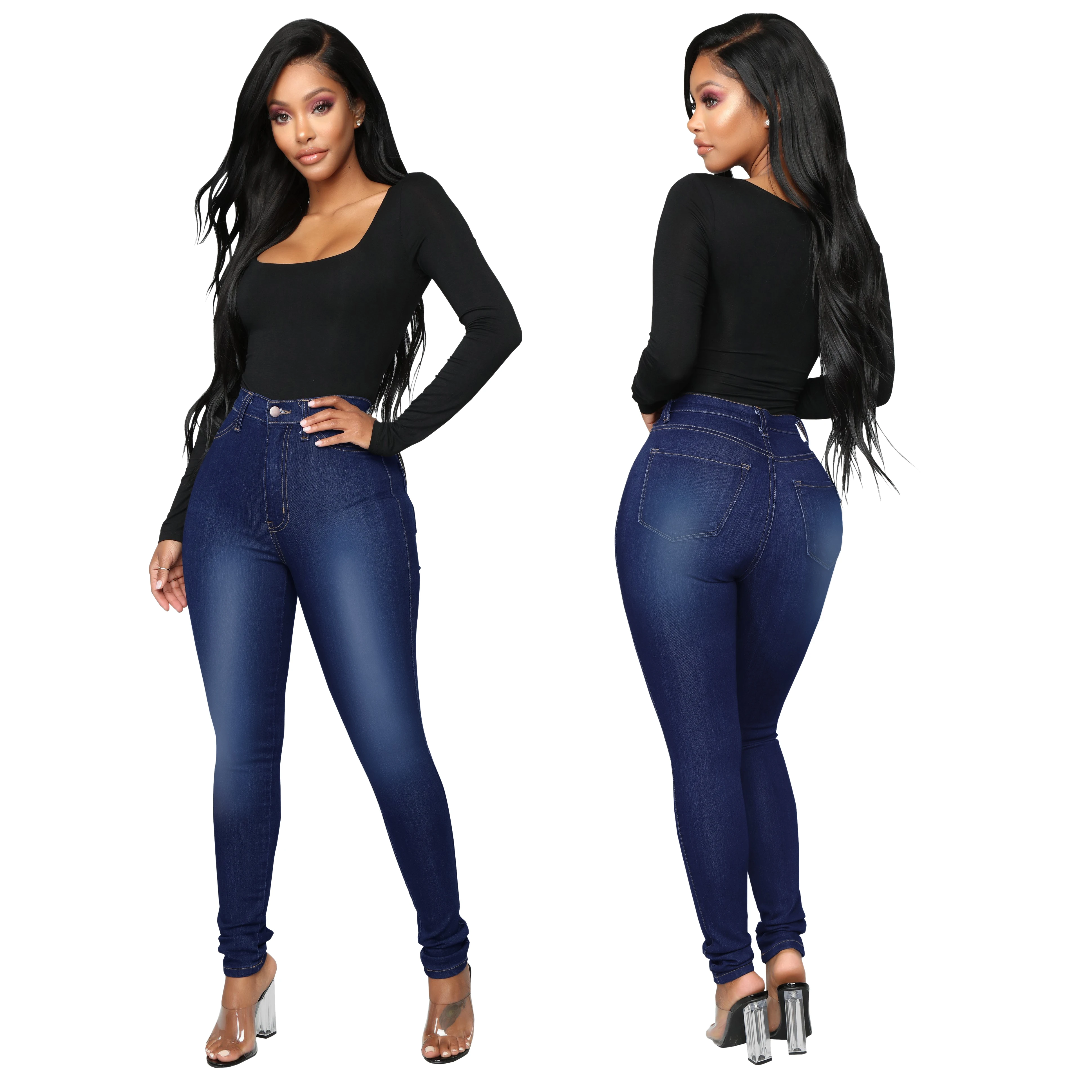 

HSF2044 2019 New Women Jeans Trousers Ladies High Waist Skinny Denim Jeans, Blue