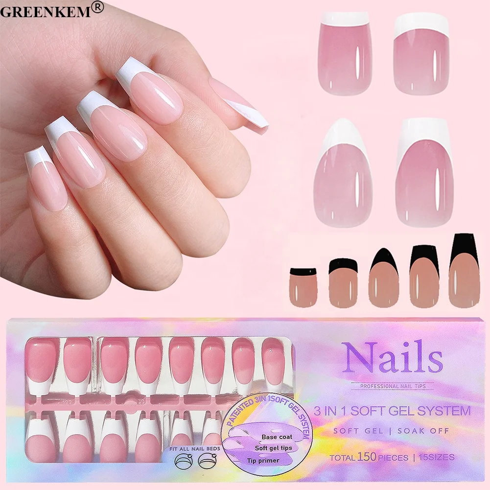 

150PCS/Box DIY French Nail Art Design Press on Nail Gel Tips Detachable Full Cover Soft Gel Nail Tips