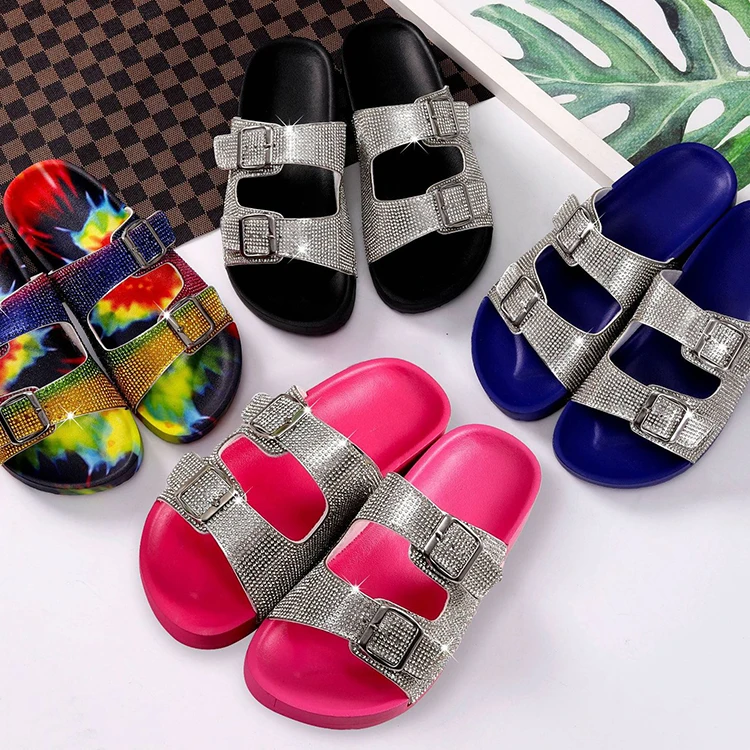 

Hot Sale Fashion Summer Double Buckle Flat Shoes Ladies Casual Rainbow Flat Shoes Women Designers Sandals For Women Ladies 2022