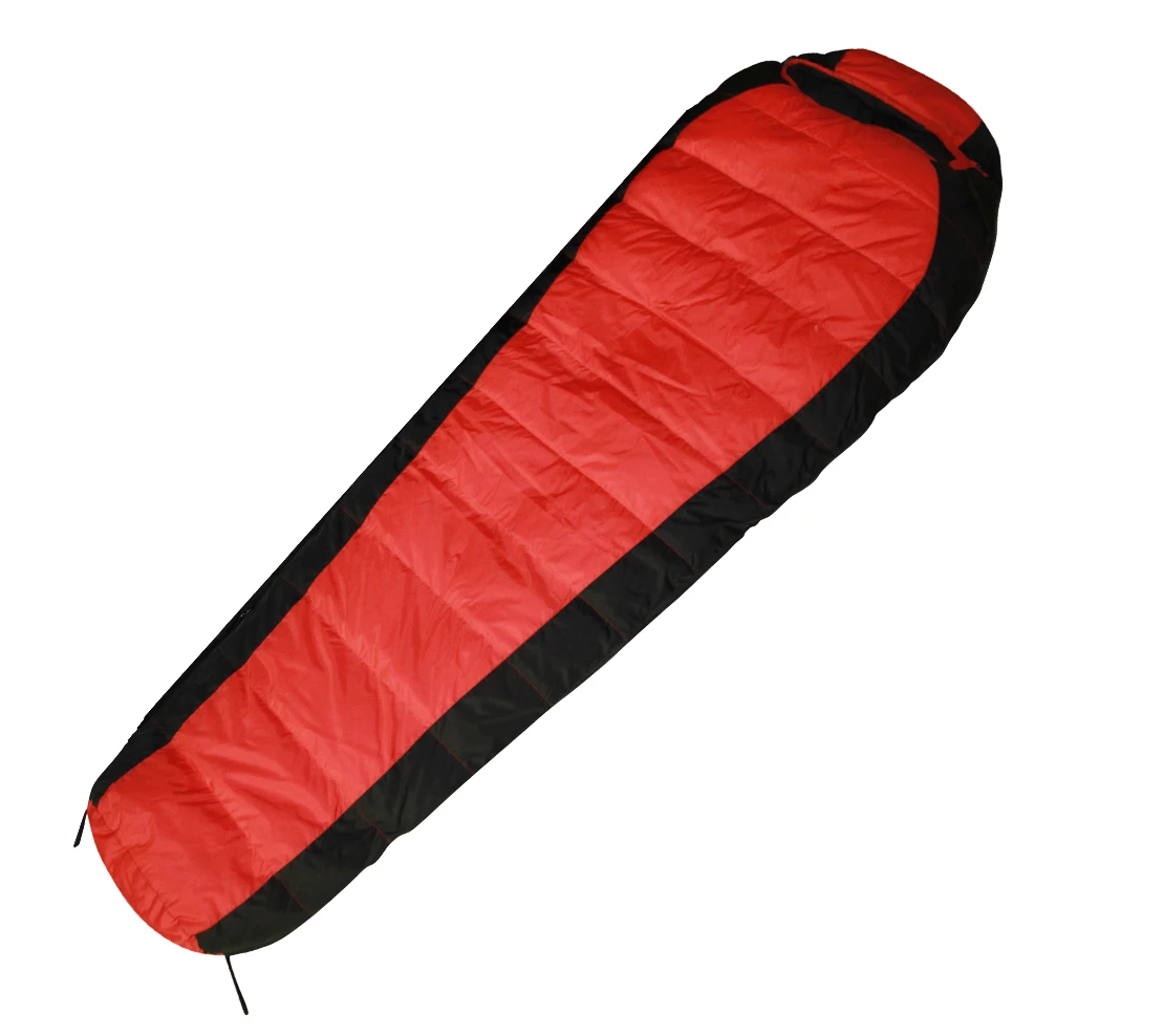 

hot selling cold weather duck down mummy inflatable sleeping bag waterproof Nylon 400t nylon sleeping bag for winter, Customized color,rts is random color