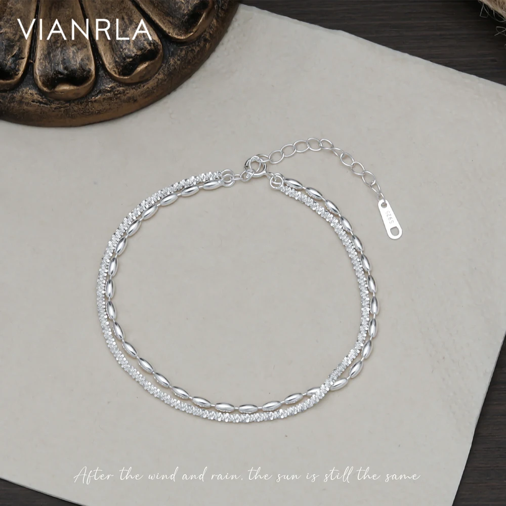 

VIANRLA double chain necklace 925 sterling silver sparkle glitter margarita twisted rock chain and oval beaded chain bracelet