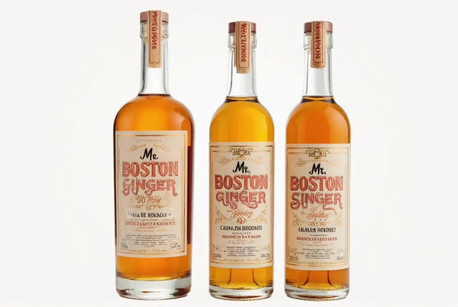 Mr. Boston Ginger 70 Proof Flavored Brandy cocktail in a rocks glass with lemon twist garnish on wooden bar surface