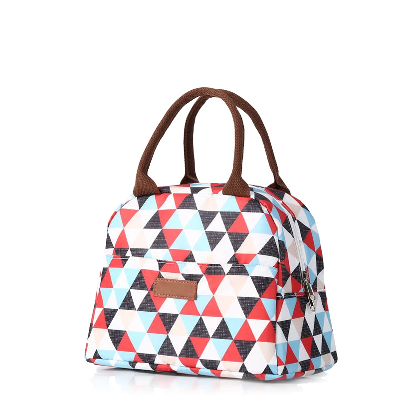 

Designer fashionable colorful triangular pattern thermal insulated women lunch tote box bag for adults, Customized color