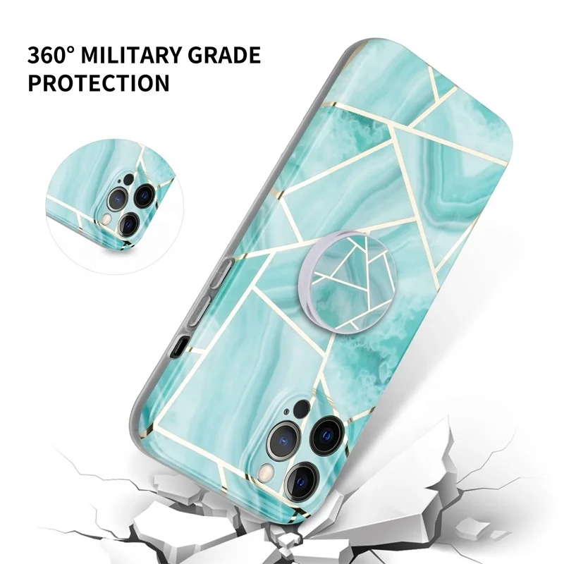 

Newest Luxury Printed Mobile Phone Back Cover IMD Electroplating Airbag Bracket Phone Case For iPhone 11 12 Pro Max, Transparent