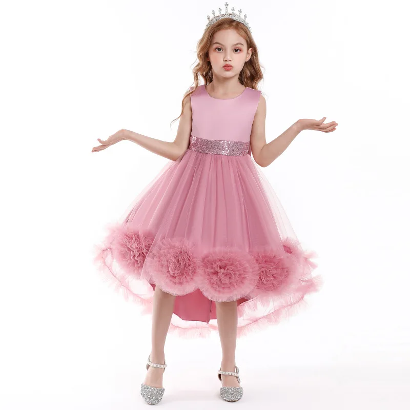 

New Arrivals 2021 Mesh Flower Puffy Sleeveless Princess Dress Girls Baby Girl Dress Summer, As picture