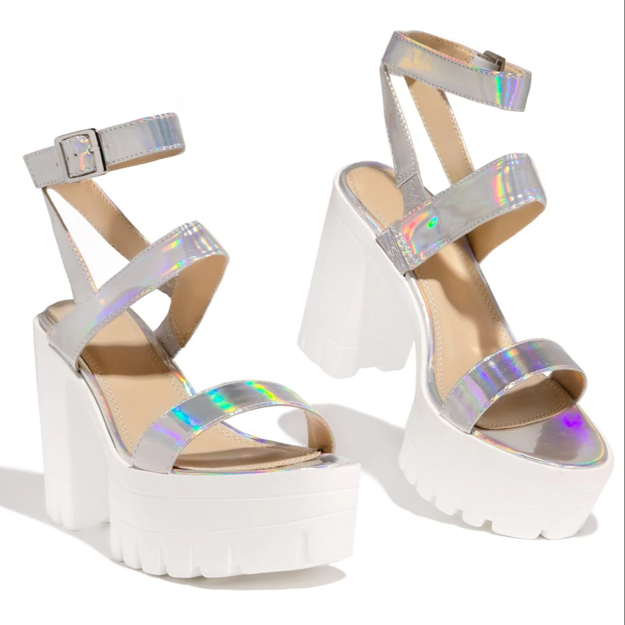 

Summer new style chunky heels radiant sequins women heels sandals, Silver