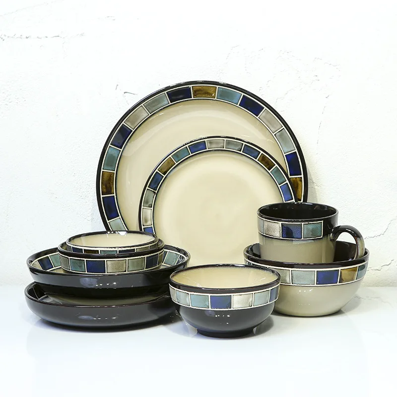

New Arrived Sapphire Blue Western Tableware Plate Dinnerware Dinner Set Luxury Porcelain Salad Bowl Steak Plate Ceramic Mug