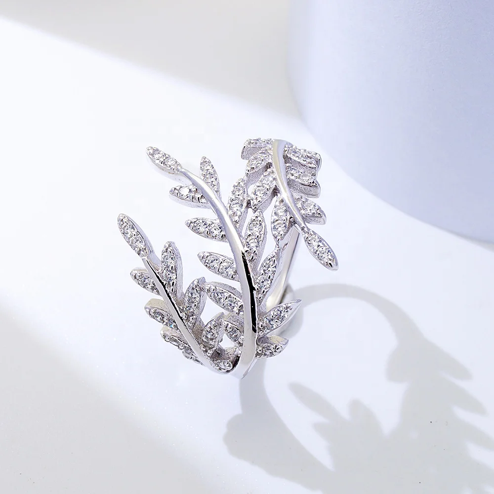 

Wholesale Fine Jewelry Leaf Shaped Rings Fashion S925 Sterling Silver 925 Rings