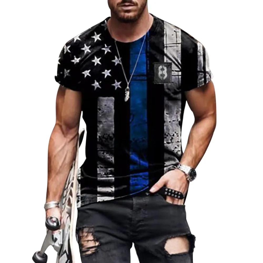 

Short sleeve letter flag print gentleman jack t-shirts for men, Black