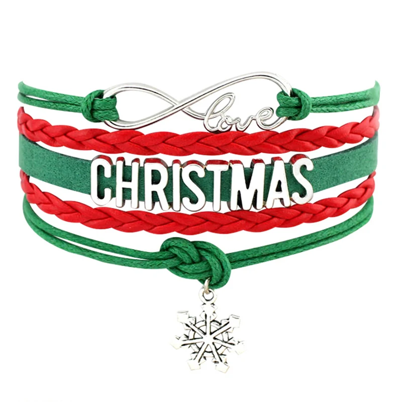 

Merry Christmas Gift Sock Santa Claus Snowman Snowflake Christmas Tree Deer Reindeer Heart Charm Handmade Bracelets for Women, Silver plated