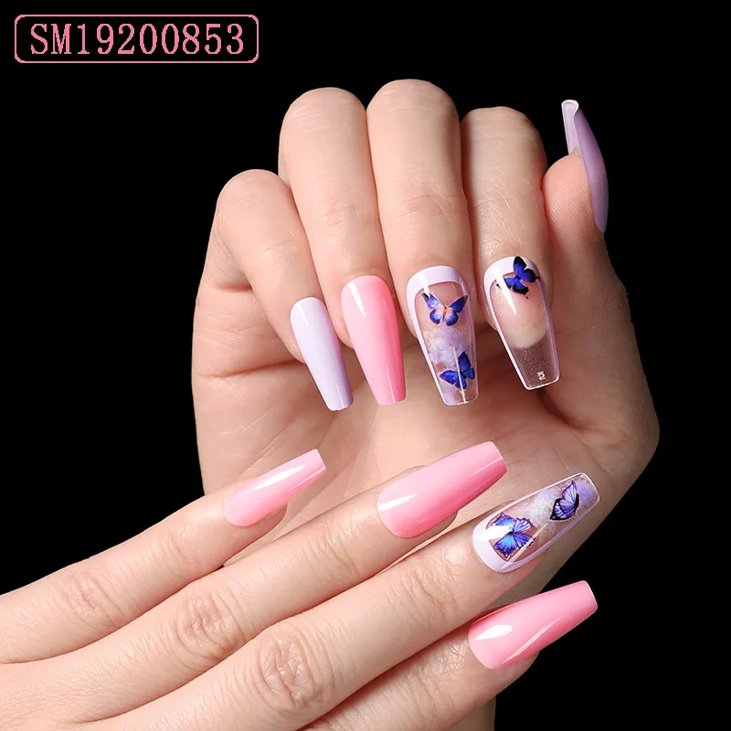 

pink ballerina press on nails butterfly reusable press on nails long coffin nails press on