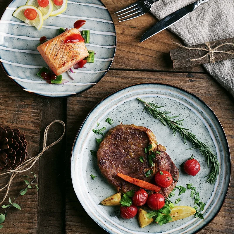 
Japanese Glazed Stoneware Plates, Soy Sauce Bowls And Sushi Pan Ceramic Dinnerware Set 