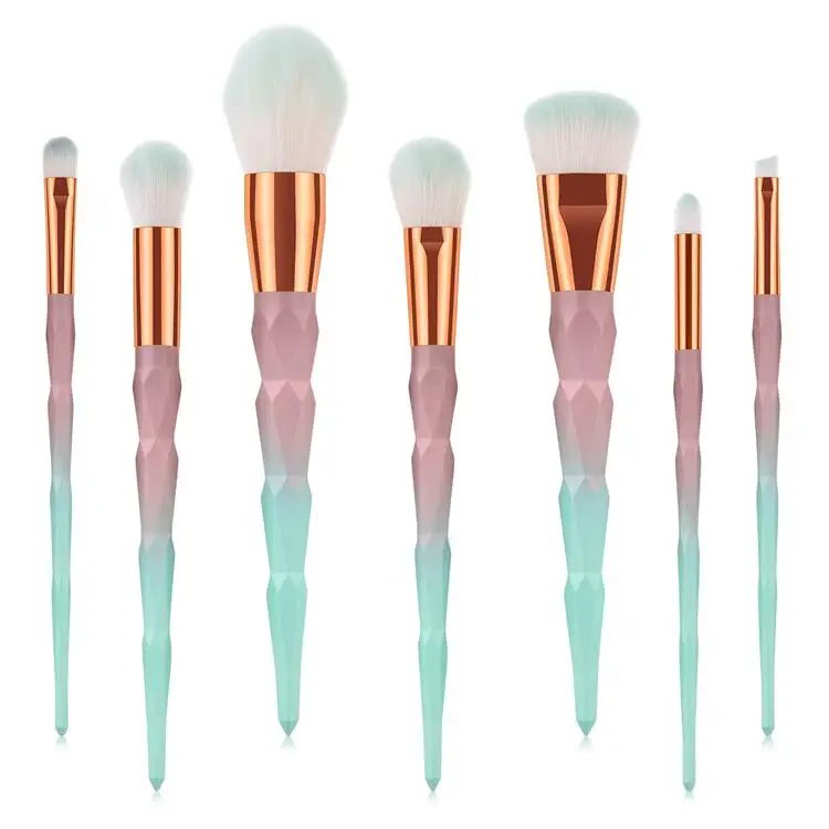 

7PCS loose powder brush diamond gradient makeup tool rhinestone custom logo makeup brushes own brand makeup brush set, Green
