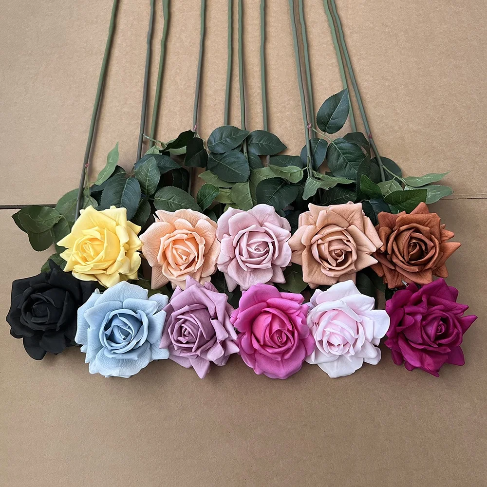 

M608 Hot Selling Vivid Pink Red Roses Silk Real Touch Latex Flower Bulk Rose Flowers Artificial real touch artificial roses