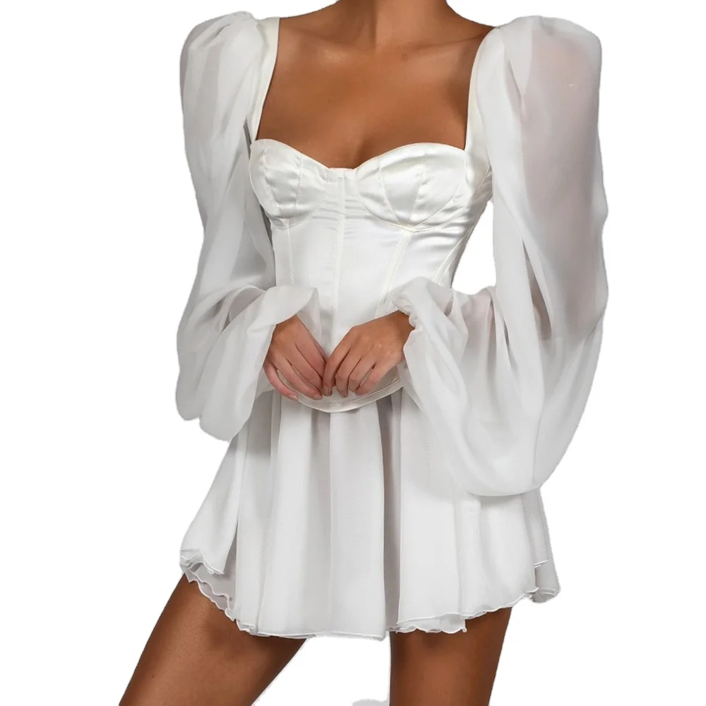 

Casual Long Sleeve High Quality Evening Mini Mesh Dress Women, Shown