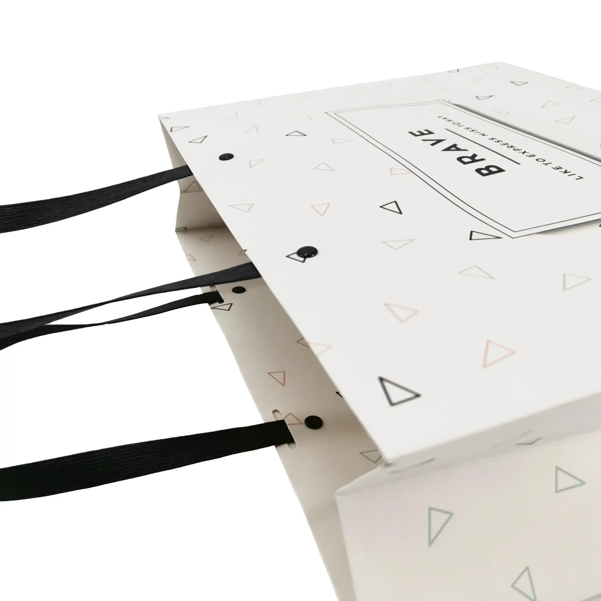 自定义标志印刷奢侈品购物白色纸袋带柄