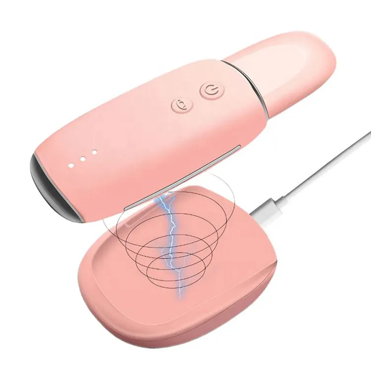 

Ultrasonic Skin Scrubber Rechargeable Spatula Facial Cleanser Peeling Massager, Pink