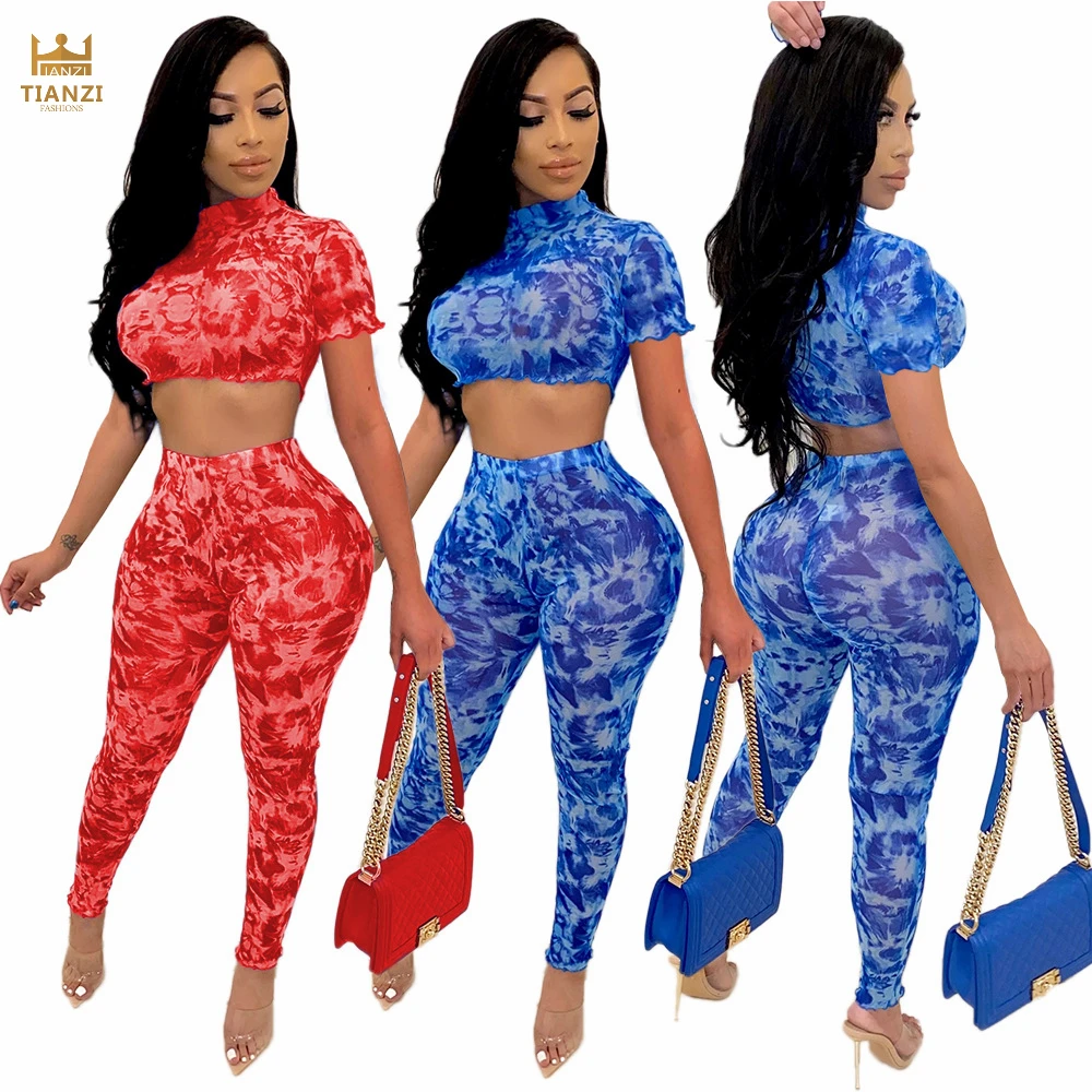 

S6812 - ladies stylish print crop top and pant two piece set