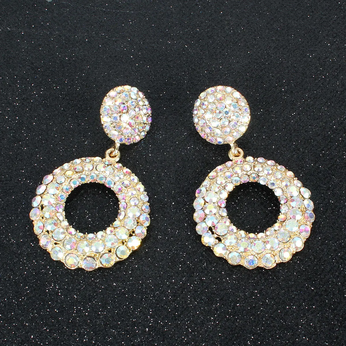 

Crystal Earring Women New European and American Exaggerated Round Hollow Out Diamond Acrylic Rhinestone Drop Earrings For Women