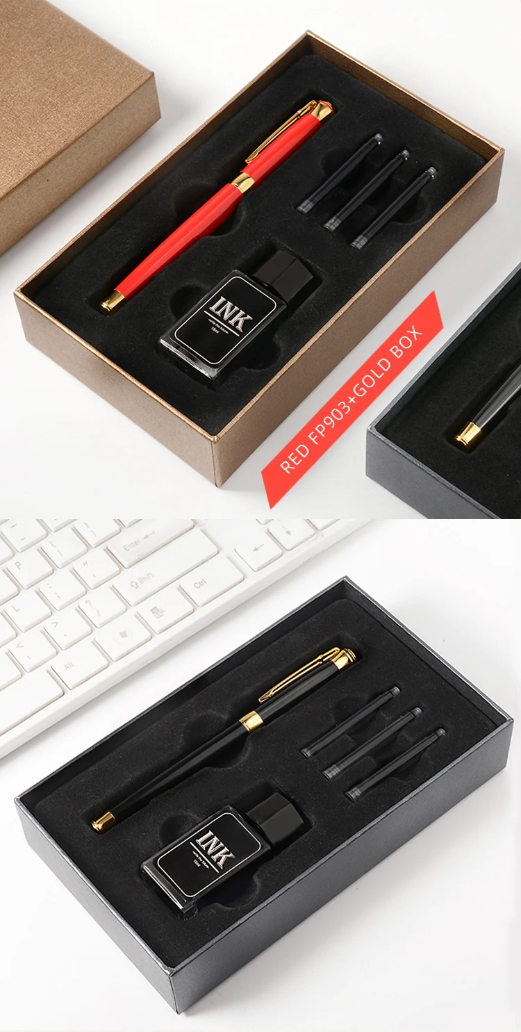 2022 Business Promotional Gift Pen With Box Set Luxury Calligraphy Fountain Pen Ink Cartridge Gift Metal Pen Set