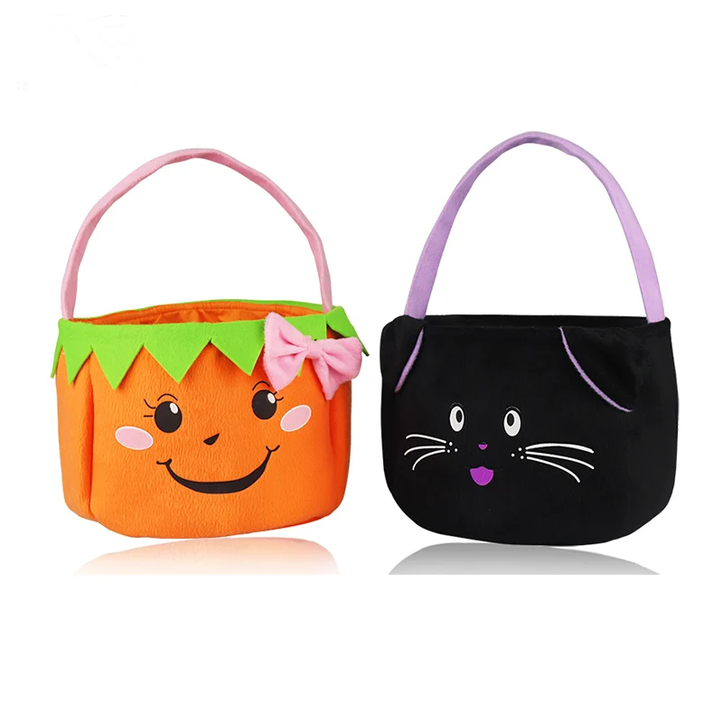 

Wholesale Halloween Bucket Cute Cat Miss Pumpkin Embroidered Plush Trick or Treat Bag, As pics show