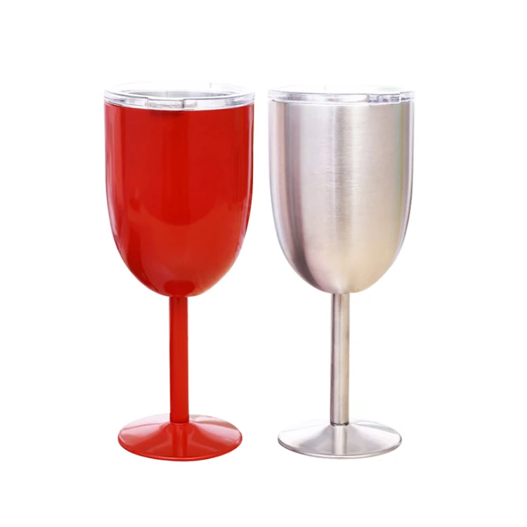 

18/8 Stainless Steel Wine Glasses Double-Walled Insulated Unbreakable Goblets; Metal Stemmed Wine Tumblers with lids, Customized color