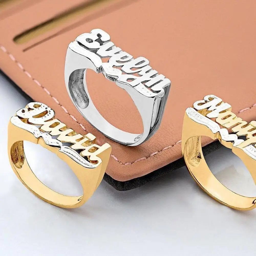 

2020 New Double Plated Diamond Cut Personalized Name Ring