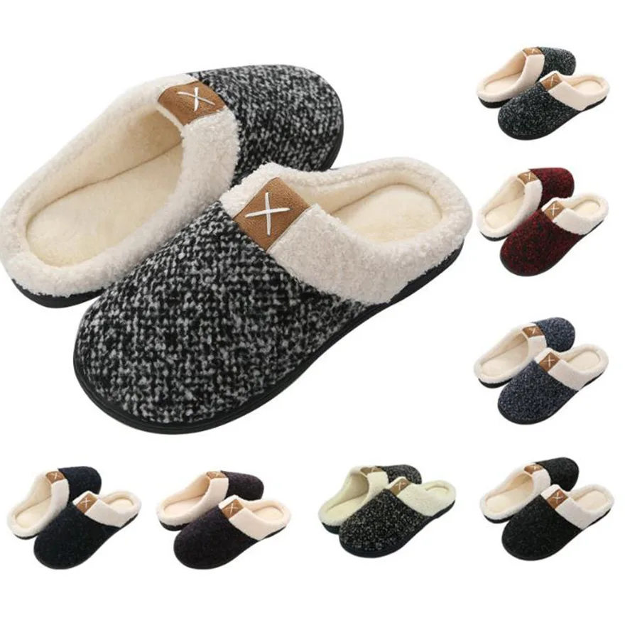 

Women's Cozy Memory Foam Slippers Fuzzy Wool-Like Plush Fleece Lined House Shoes Indoor Anti-Skid Rubber Sole man women slippers, Picture showed