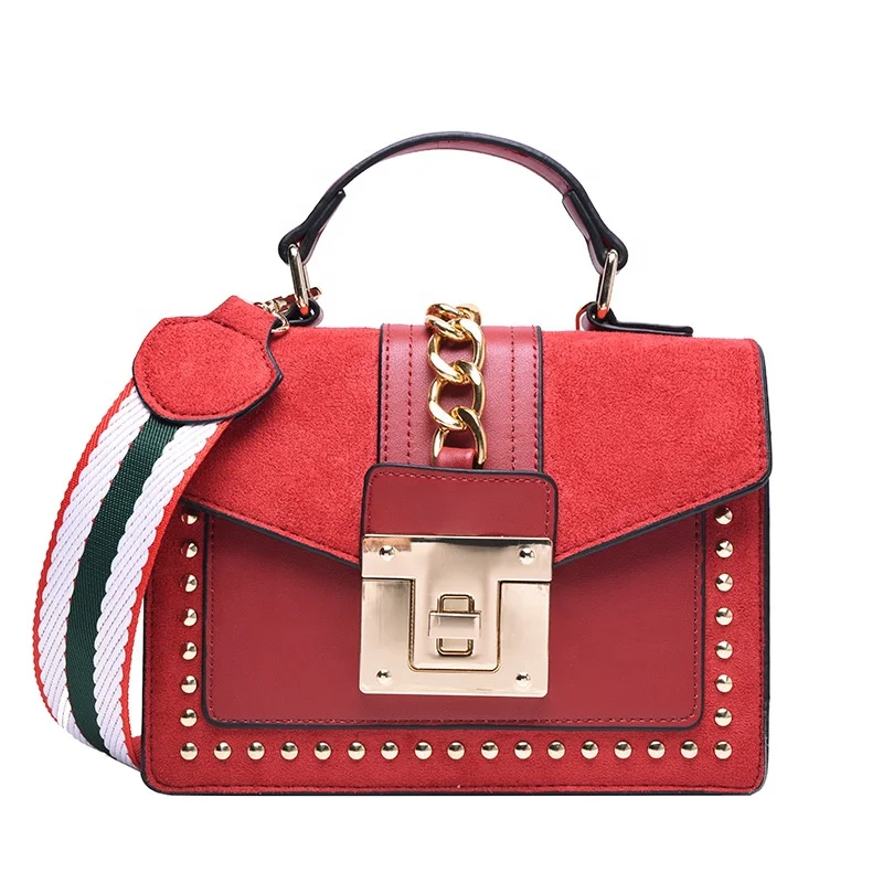 

Trendy Woman Wide Strap Cross Rivet Square Crossbody Casual Leather Shoulder Bag