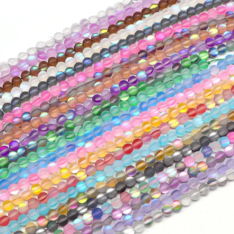 

8mm Matte Flash Shimmer Crystal Stone Beads Frosted Mermaid Round Aura Borealis Quartz Beads Loose Glass Beads, Multi colors as picture