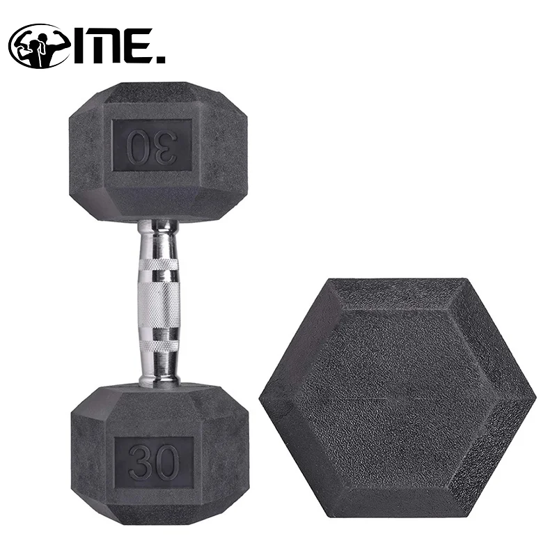 

Cast iron fitness equipment round head Rubber Dumbell set rubber hex dumbbell, Black