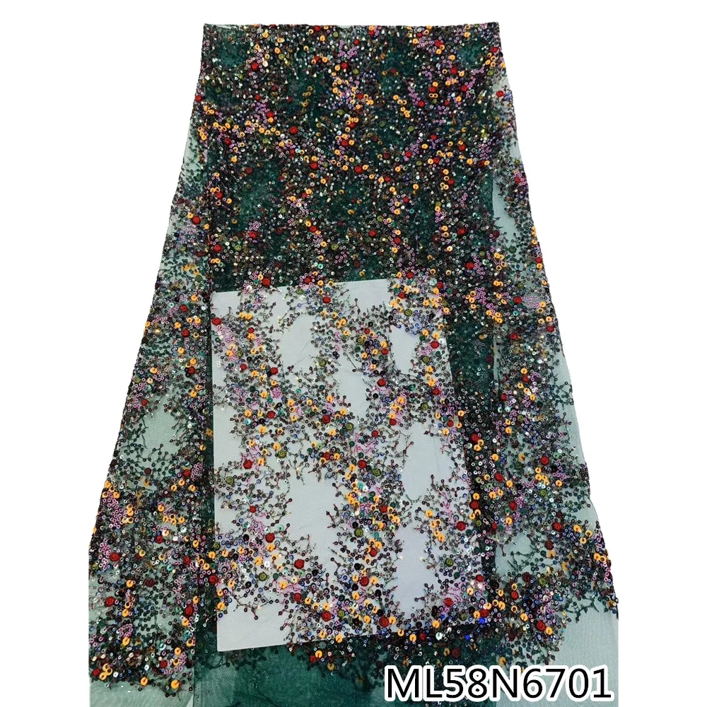 

Beautifical multi color sequins lace african tulle lace bridal lace fabric for dresses ML58N67, Can be customized