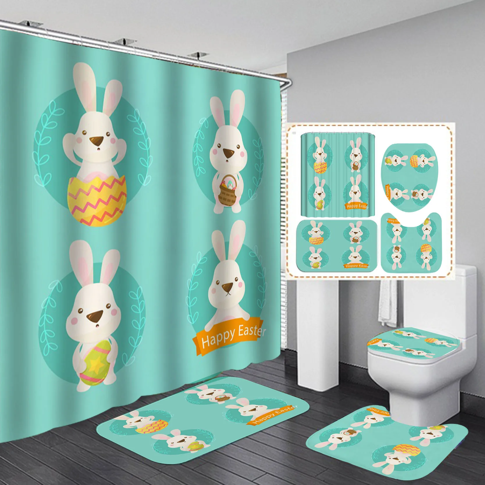 

New cute cartoon rabbit holiday theme environmentally friendly shower green shower curtain
