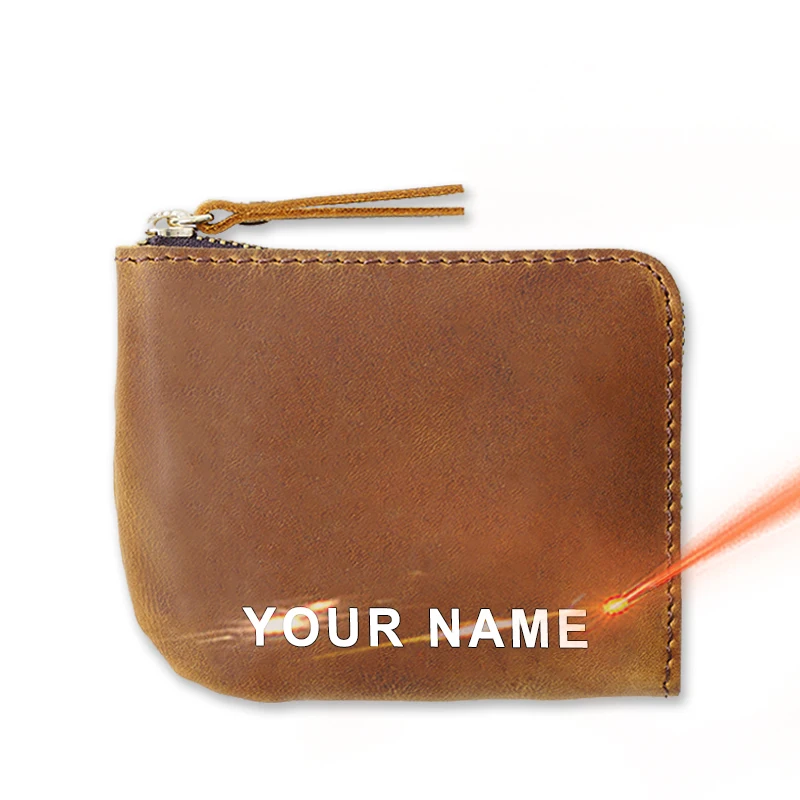 

Drop Shipping Small Crazy Horse Leather Coin Purse Pocket Custom Logo Card Holder Mini Zipper Wallet for Men Woman