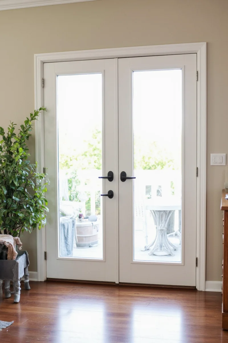 Family enjoying outdoor play through French doors